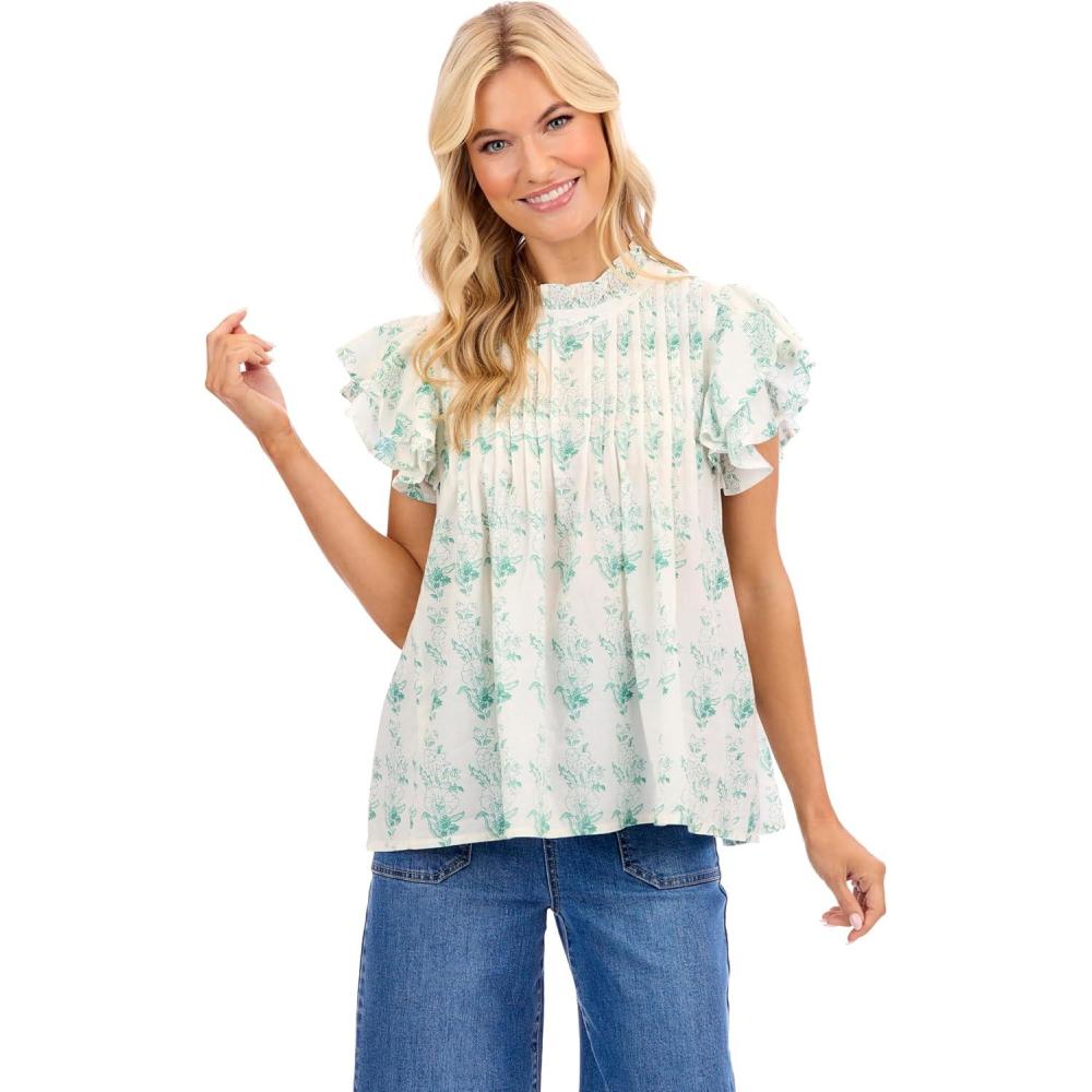 image:imageMud Pie Womens Dolly Flutter Sleeve TopWhite