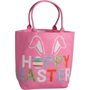 Mud Pie Cotton Canvas Pink Hoppy Easter Sequin Tote