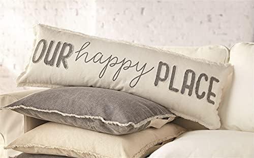image:imageMud Pie Cream Washed 37 Long Home Decor Our Happy Place Long Zipper Closure Pillow 41600069