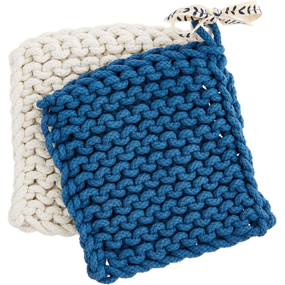 image:imageMud Pie Crocheted Pot Holders Taupe 8 x 8Blue