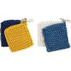Mud Pie Crocheted Pot Holders, Taupe (8″” x 8″””)(Blue)