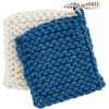 Mud Pie Crocheted Pot Holders, Taupe (8″” x 8″””)(Blue)