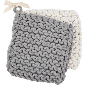 Mud Pie Crocheted Pot Holders, Taupe (8″” x 8″””)(Gray)