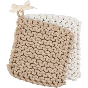 Mud Pie Crocheted Pot Holders, Taupe (8″” x 8″””)(Taupe)
