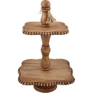 Mud Pie White Beaded Tiered Server, 20″ x 13″(Brown)