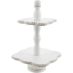 Mud Pie White Beaded Tiered Server, 20″ x 13″(White)