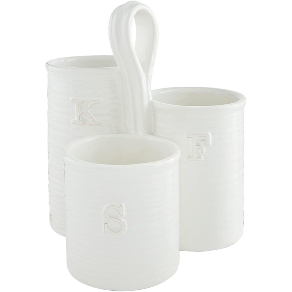 image:imageMud Pie Fork Knife and Spoon Utensil Holder White 8 x 7 dia