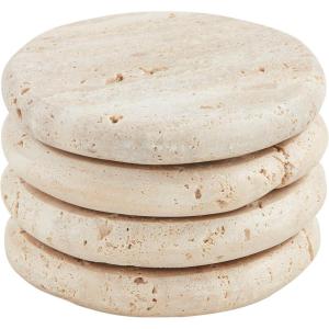 Mud Pie Cream Travertine Coasters; 4″ dia