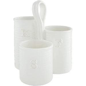 Mud Pie Fork, Knife and Spoon Utensil Holder, White, 8″ x 7″ dia