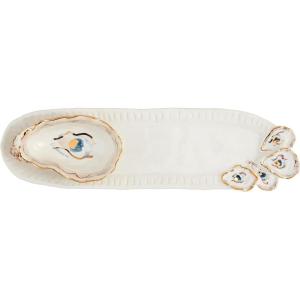 Mud Pie Oyster Tidbit And Tray Set; tray 4″ x 14″ | dip 2″ x 5″