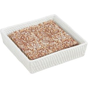 Mud Pie Woven Ceramic Cocktail Napkin; Caddy 6″ x 6″ | Napkin 5″ x 5″