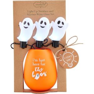 Mud Pie Light Up Halloween Wine Glass Set, Witch Way, 3″ x 3 1/2(Here for the Boos)
