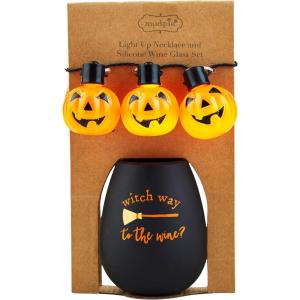 Mud Pie Light Up Halloween Wine Glass Set, Witch Way, 3″ x 3 1/2(Witch Way)