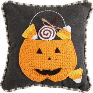 Mud Pie Mini Halloween Pillows, Pumpkin, 8″ x 8″