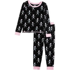 Mud Pie girls Girl Halloween Skeleton Glow Pjs(Black)