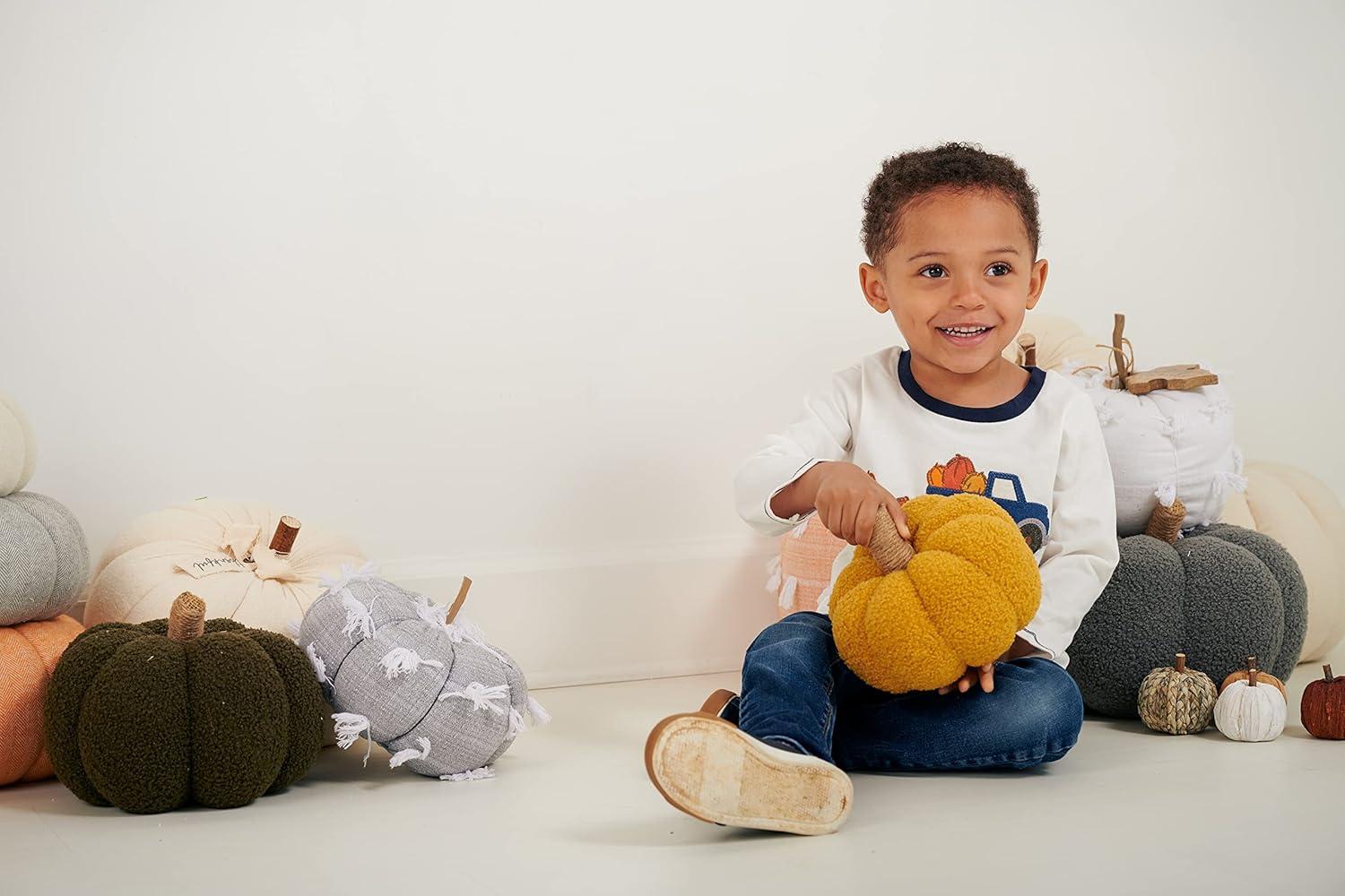 image:imageMud Pie Shearling Fablic Pumpkin Dcor Yellow Small