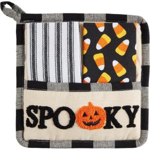 Mud Pie Towel Pot Holder, Spooky, Holder 8″ x 8″ | Towel 12″ x 12″