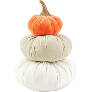 Mud Pie Velvet Stacked Pumpkins, 15″, Orange