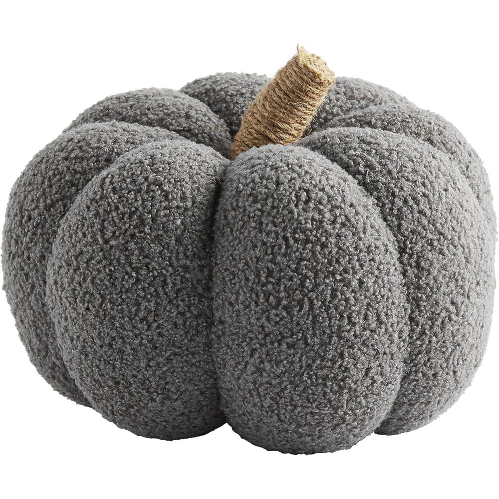 image:imageMud Pie Gray Shearling Fablic Pumpkin Dcor Large 10 x 10 Dia