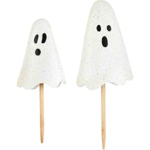Mud Pie Halloween Metal Ghost Yard Signs, 24″, 20″,White