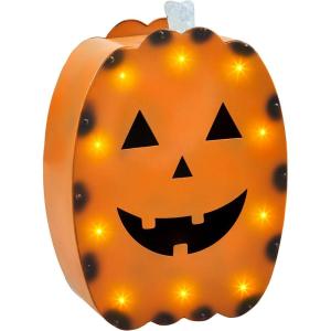 Mud Pie Tin Pumpkin Lantern, Orange, 11.75″ x 8″