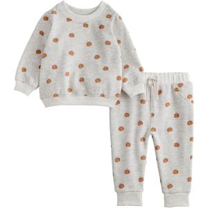 Mud Pie Unisex Mud Pie Kids Pumpkin Baby Sweatshirt and Pant Set(Beige/Khaki)