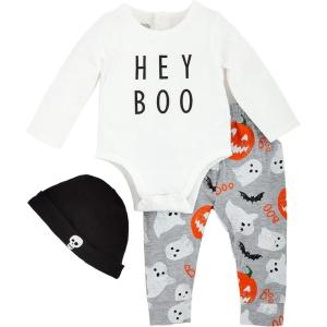Mud Pie Glow In The Dark Hey Boo Baby Bodysuit Set, White, 0-3M