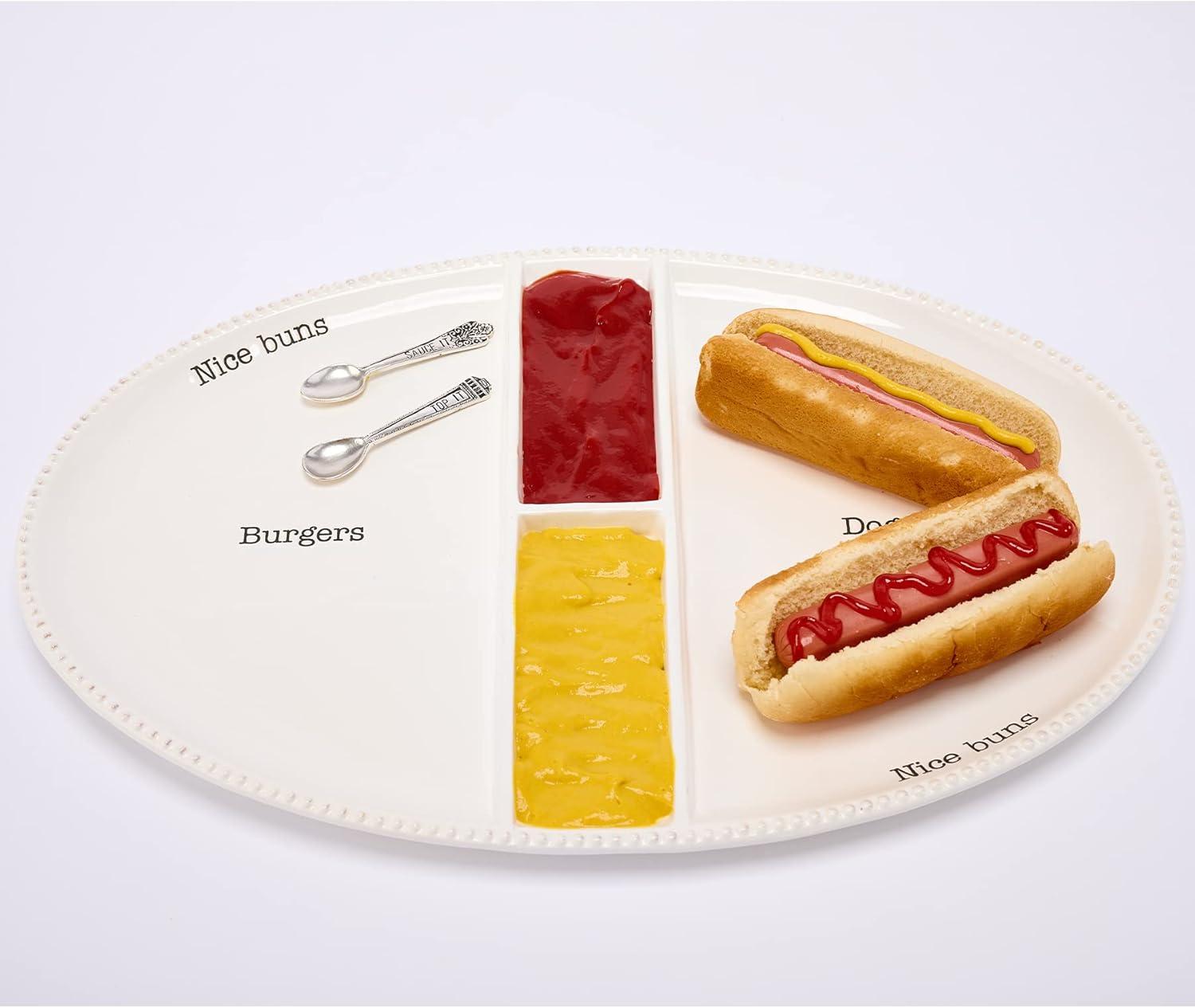 image:imageMud Pie Circa Hamburger and Hot Dog Platter White 12 x 18