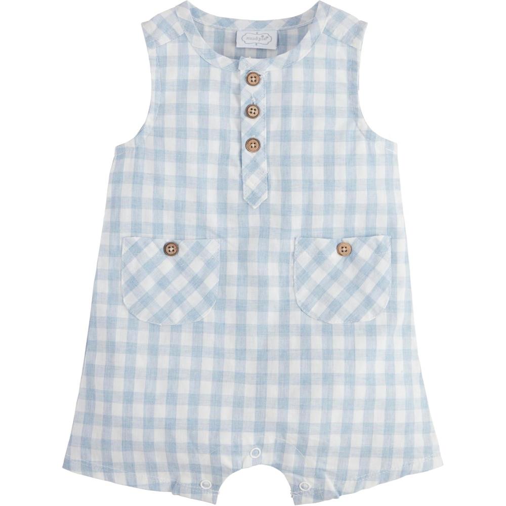 image:imageMud Pie Baby Boys Mud Pie Childrens Gingham ShortallBlue