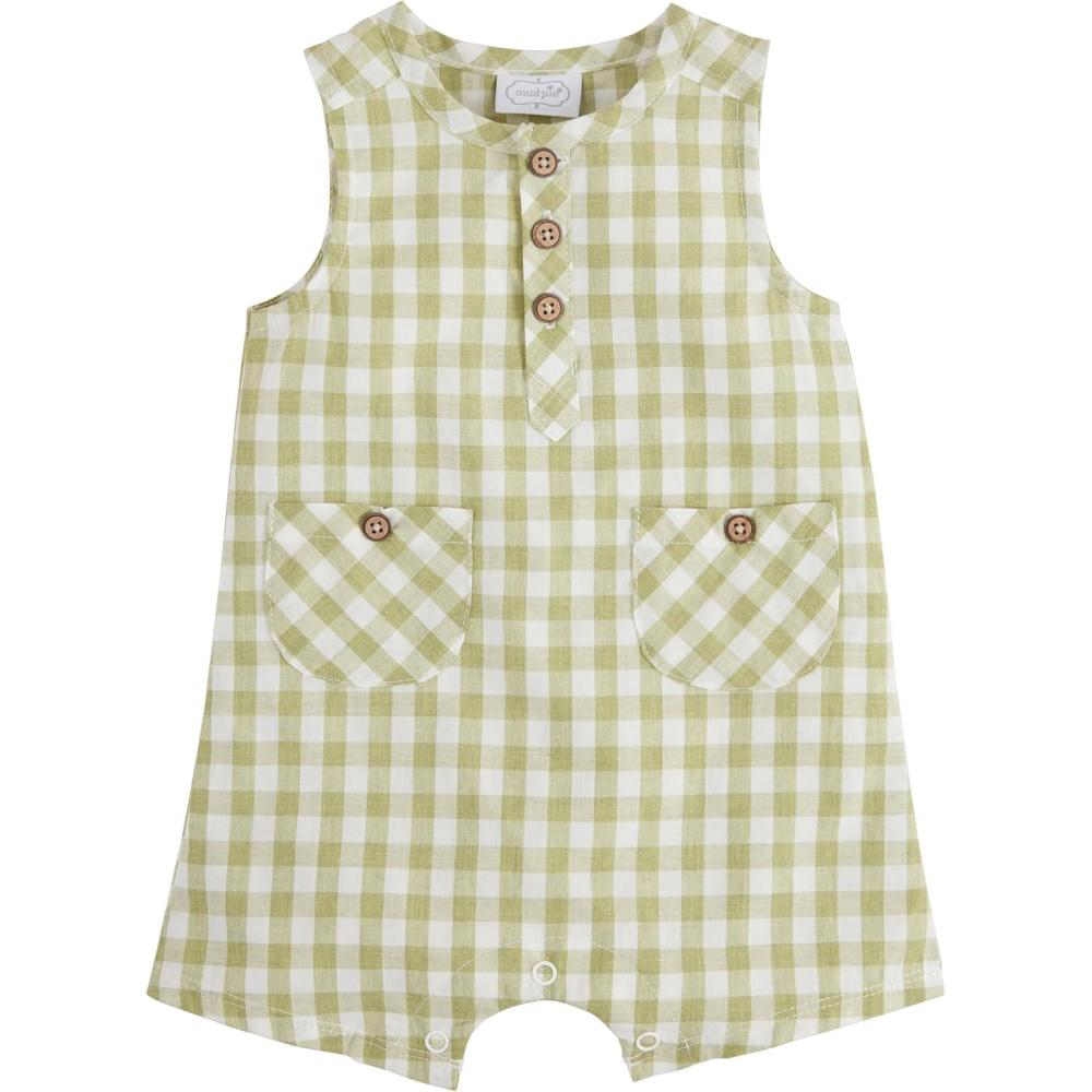 image:imageMud Pie Baby Boys Mud Pie Childrens Gingham ShortallGreen