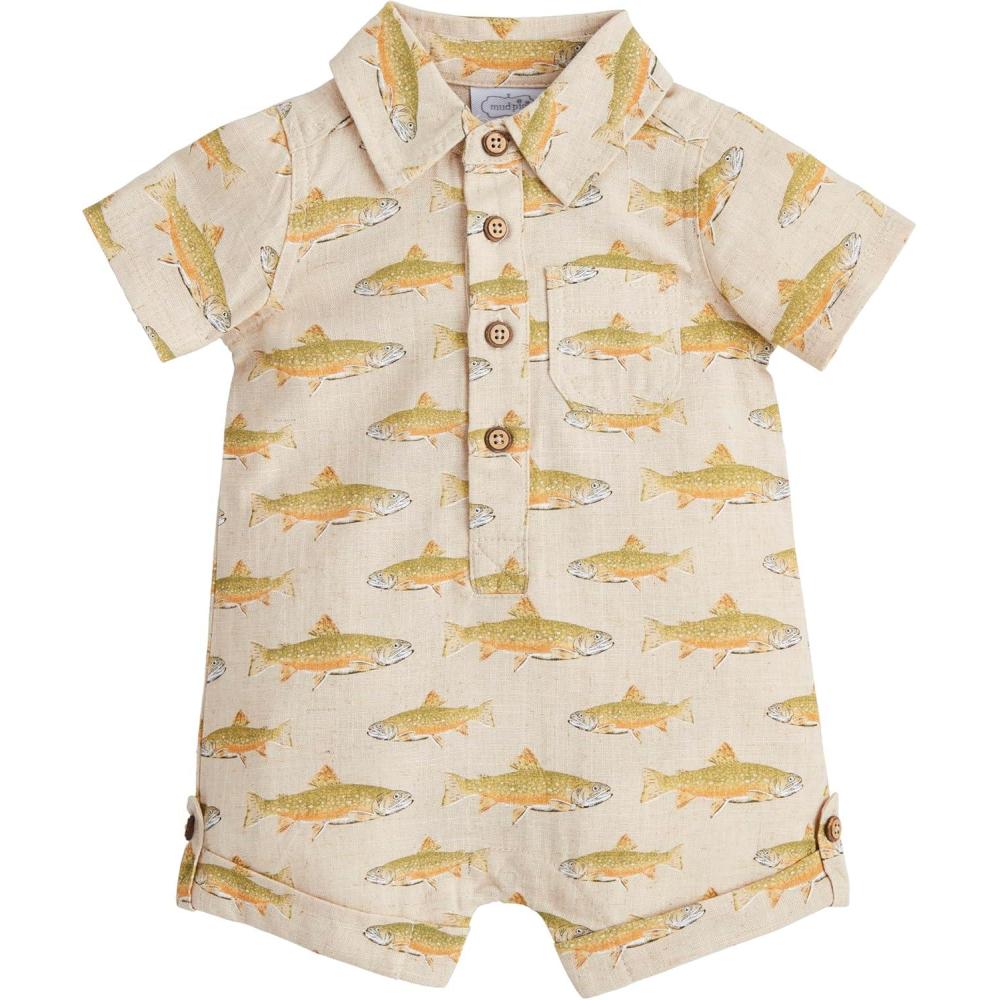 image:imageMud Pie Baby Boys Mud Pie Childrens Linen Fish RomperFish Print