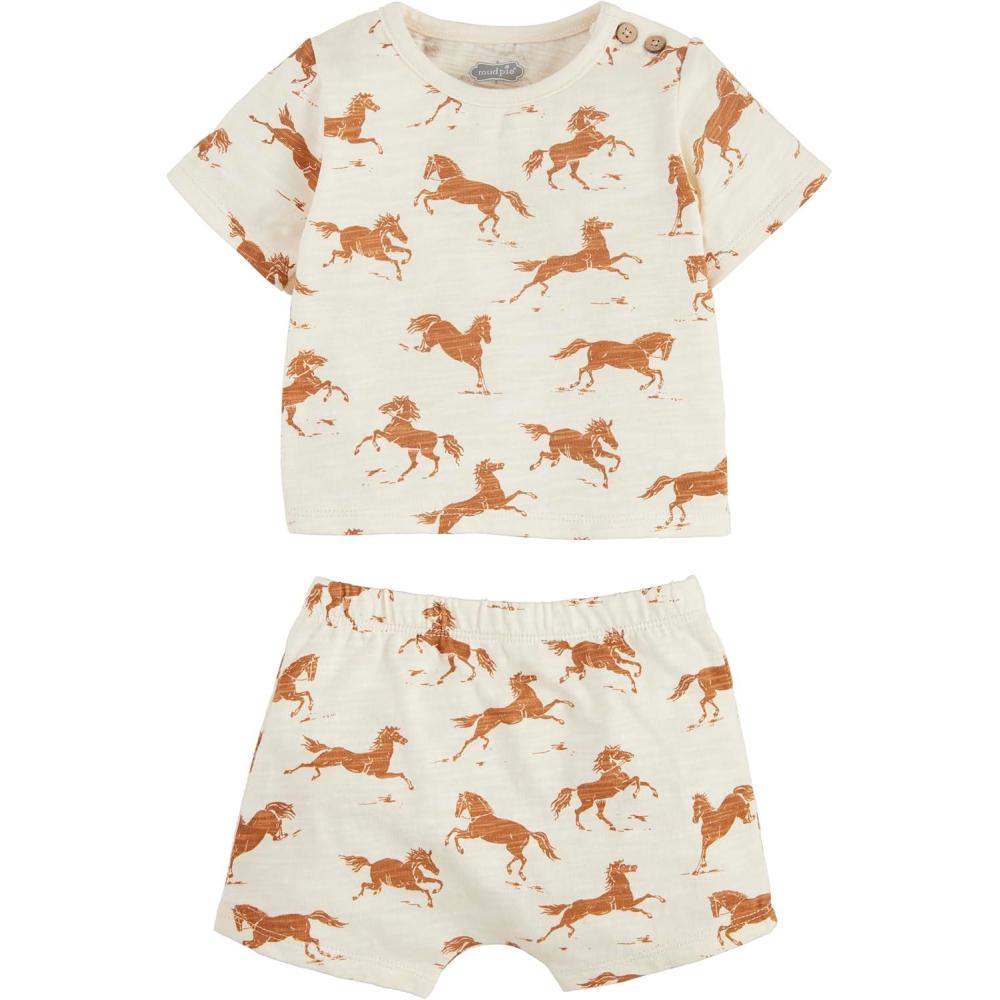 image:imageMud Pie Childrens Horse Print Baby Short Set 912M