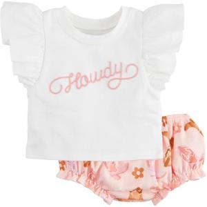 Mud Pie Baby Girls Children’s Howdy Knit Pinafore Set(Howdy)
