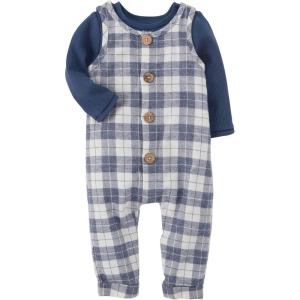 Mud Pie baby-boys Check Overall Shirt Set(Blue)