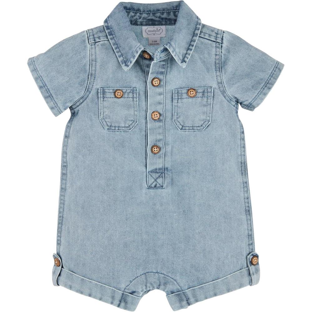 image:imageMud Pie Baby Boys Mud Pie Childrens Light Wash Denim ShortallDenim