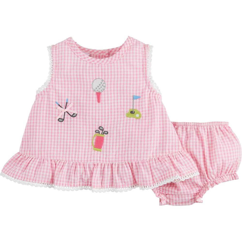 image:imageMud Pie Baby Girls Childrens Embroidered Golf Pinafore SetPink