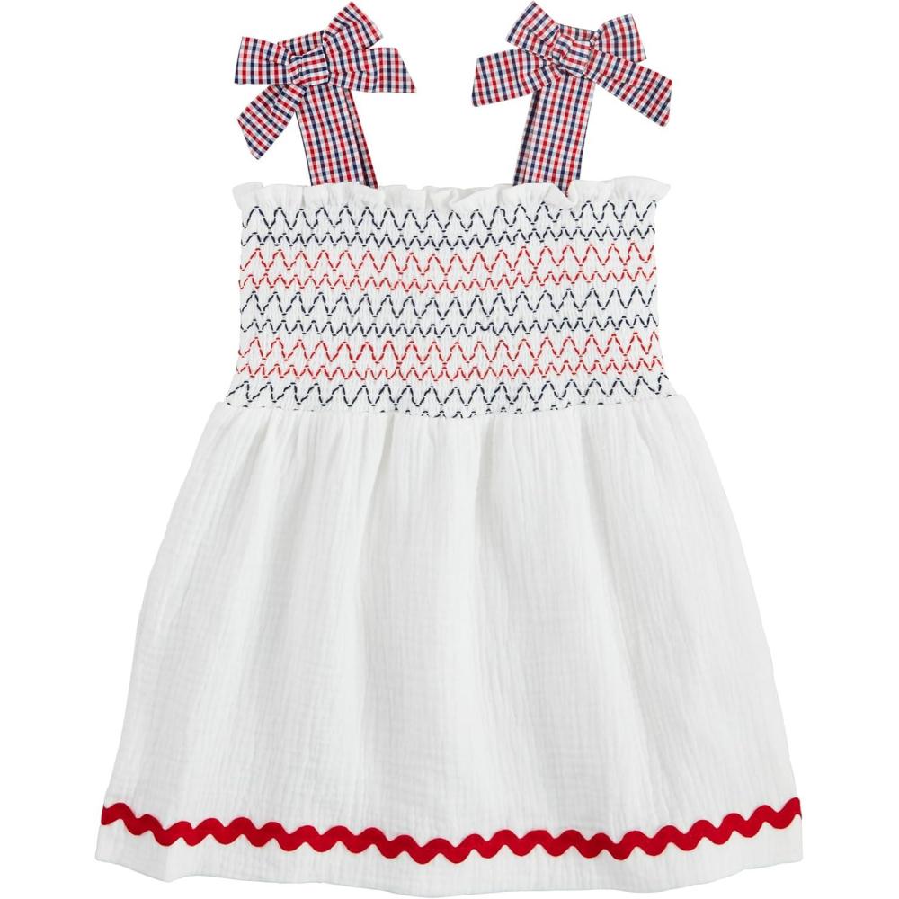 image:imageMud Pie Baby Girls Mud Pie Childrens White Smocked Gauze DressWhite