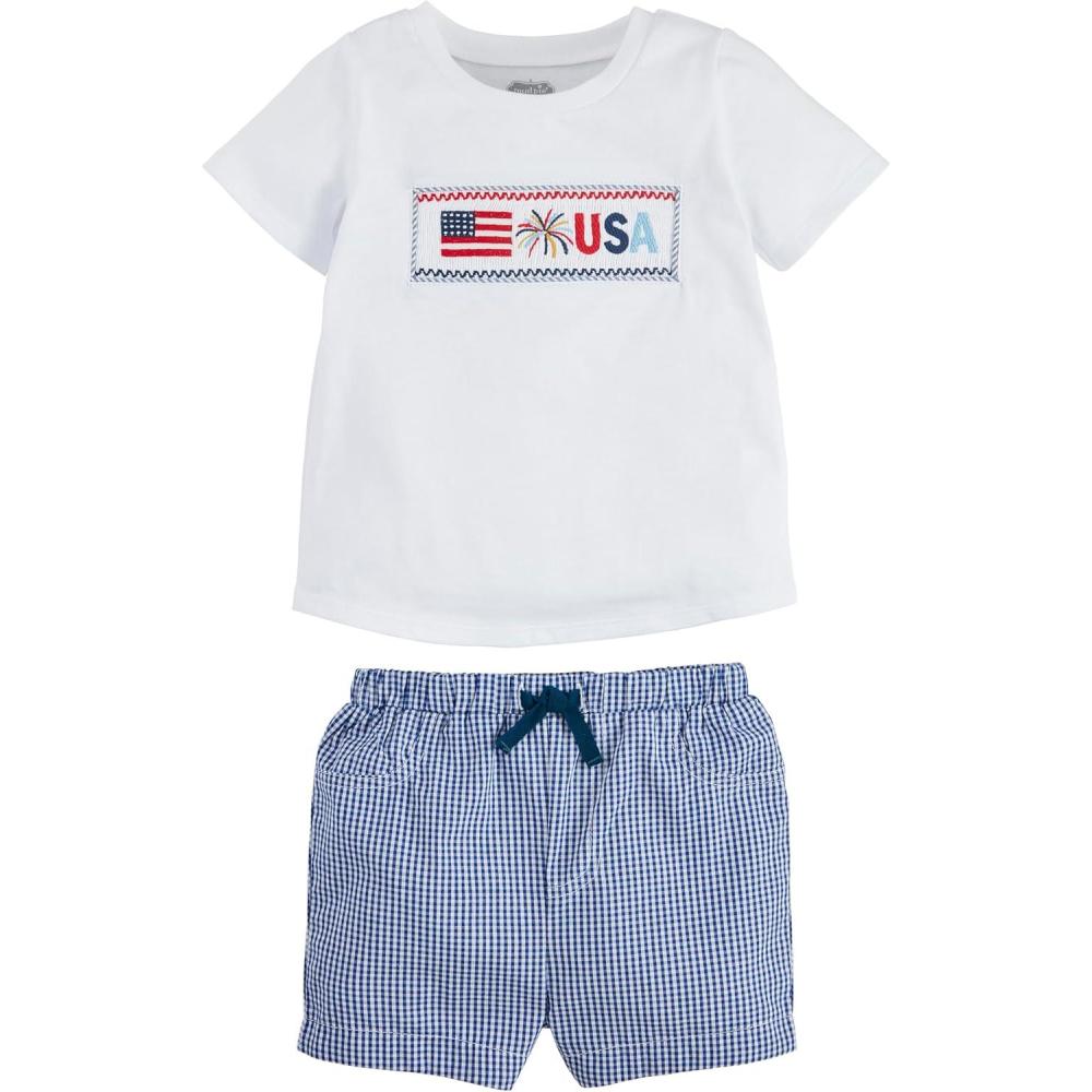 image:imageMud Pie Childrens Flag Smocked Tee Short Set 1218M