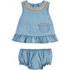 Mud Pie Baby Girls Children’s Rainbow Floral Pinafore Set(Denim)