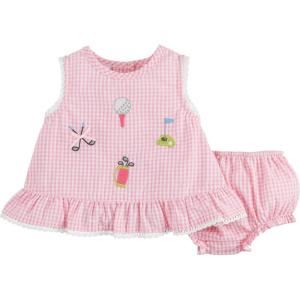 Mud Pie Baby Girls Children’s Embroidered Golf Pinafore Set(Pink)