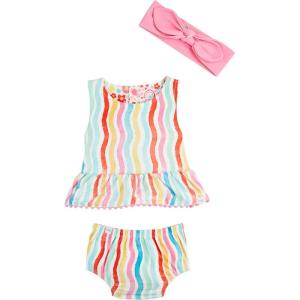 Mud Pie Baby Girls Children’s Rainbow Stripe Reversible 3pc(Multi)