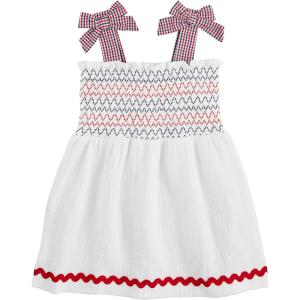 Mud Pie Baby Girls’ Mud Pie Children’s White Smocked Gauze Dress(White)