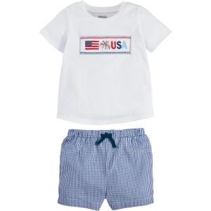 Mud Pie Children’s Flag Smocked Tee Short Set; 12-18M