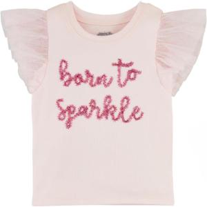 Mud Pie Girls Children’s Pink Girl Sparkle Tee(Pink)