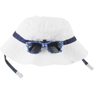 Mud Pie Baby Boys’ Baby Sun Hat and Sunglasses Set(White With Navy)