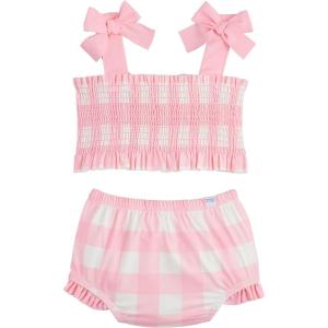 Mud Pie Baby Girls’ Mud Pie Children’s Smocked Bow 2pc(Pink Check)