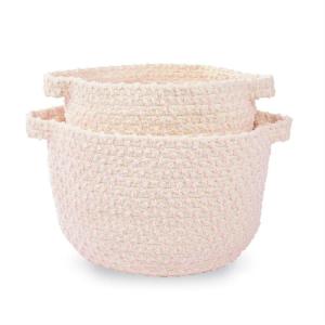 Mud Pie Pink Chenille Rope Basket Set, Small 8″ x 11″ Dia | Large 9″ x 12 1/2″ Dia