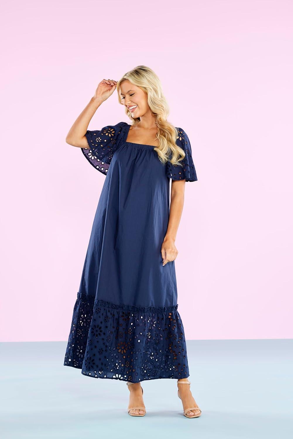 image:imageMud Pie Womens Mud Pie Womens Conny Eyelet Maxi DressBlue