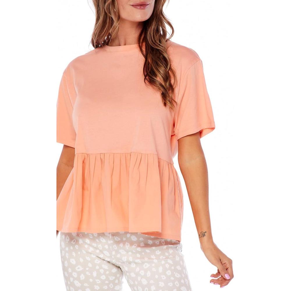 image:imageMud Pie Womens Fallon Womens Short Sleeve Peplum TopCoral