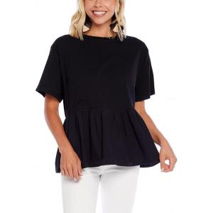 Mud Pie Women’s Fallon Women’s Short Sleeve Peplum Top(Black)